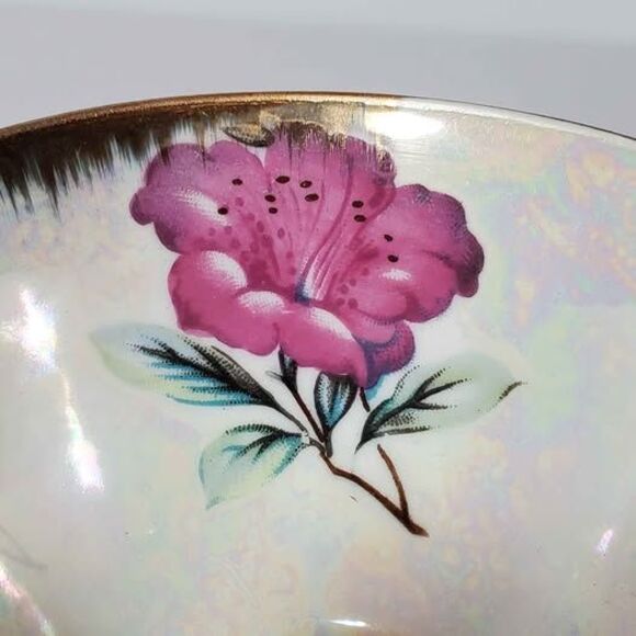 Pink Flowers Teacup and Saucer Opalescent Vintage - Picture 3 of 8
